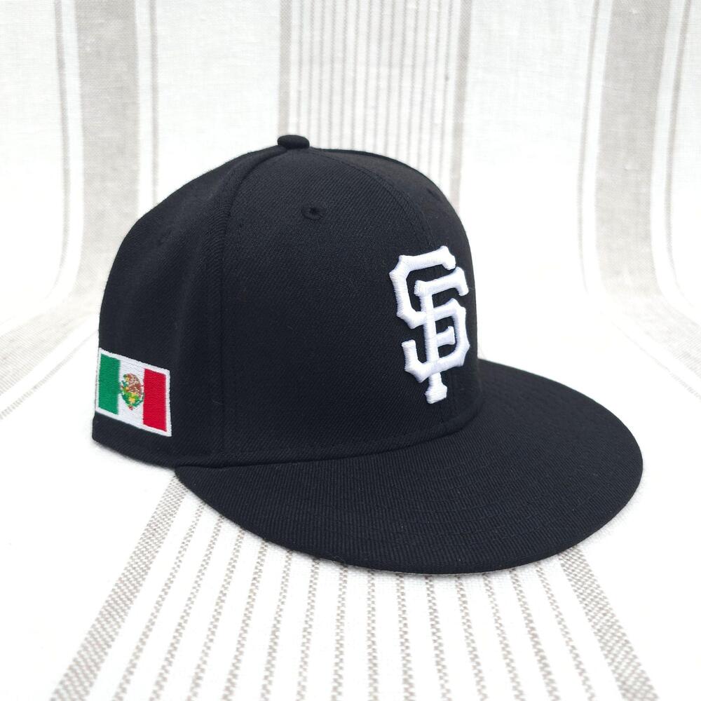 SF Giants Mexico Flag New Era Baseball Hat Cap 7 1/2 Fitted 59FIFTY Black White